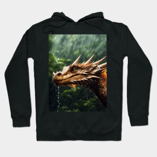 Bronze Majestic Dragon in a Rainy Forest Hoodie